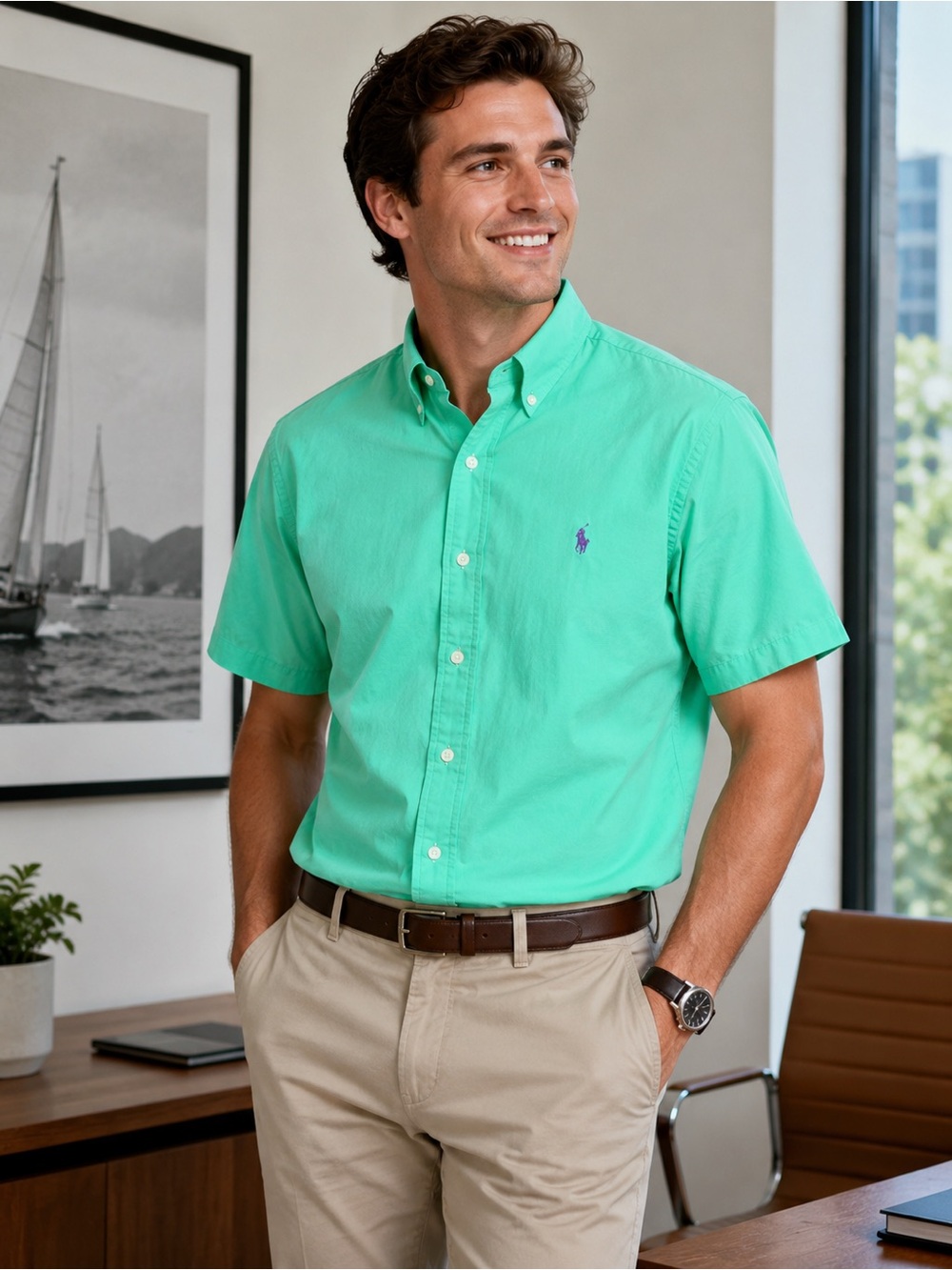 Ralph Lauren Classic Fit Button-Down Shirt XL Aqua Green Short Sleeve Cotton